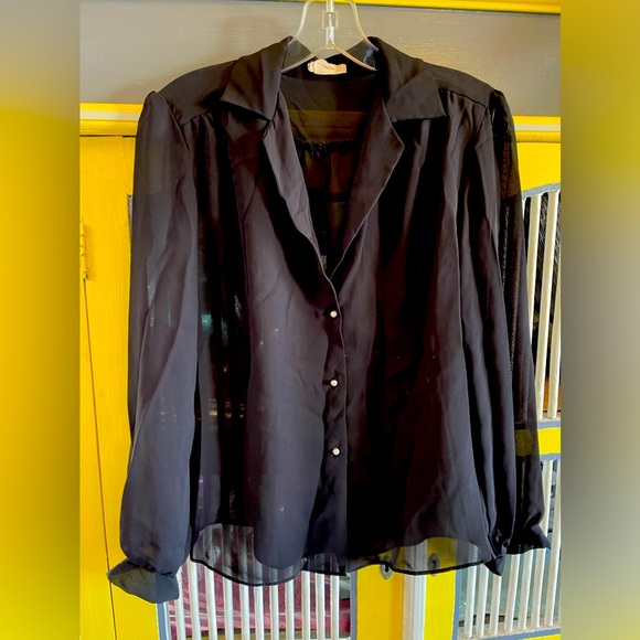 80s Vintage!  Sheer Black Blouse S-M - Picture 1 of 4